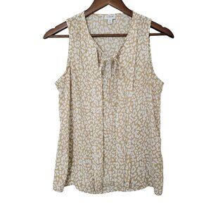 J. Crew Leopard Print Tie-Neck Blouse Womens Size XS Beige & White Sleeveless